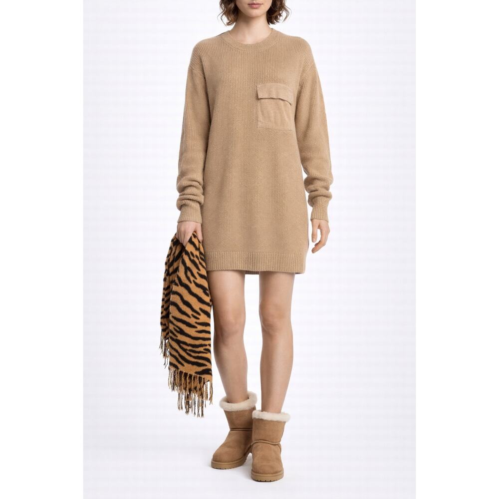 SER.O.YA Tunic Sweater Mini Dress Beige Tan Brown Long Sleeve Scoop Neck SEROYA